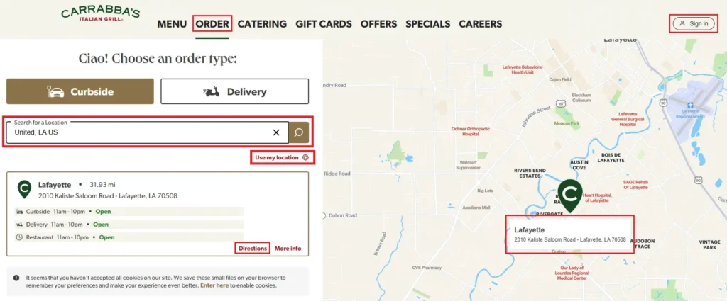 Carrabba's Order From Website